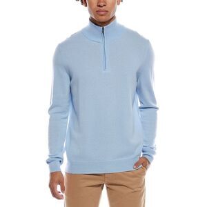 Amicale Cashmere Mens  1/4-Zip Cashmere Sweater, Blue
